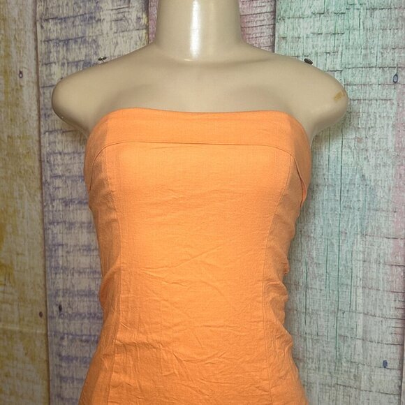 Women’s Orange Idem Ditto Strapless Fitted Midi Large Dress Back Zipper & Slit - Picture 5 of 9